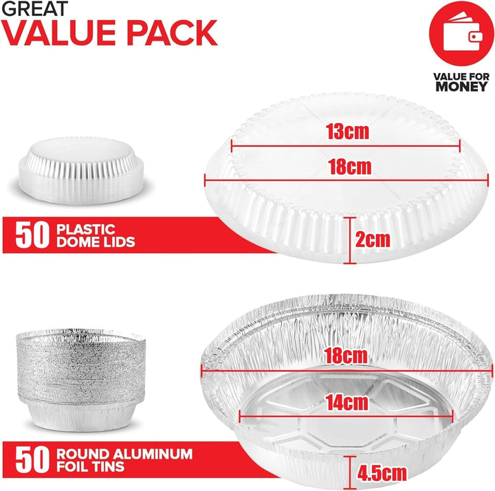 LATERN 50 Stück 18CM Runde Aluminiumfolien Schalen mit Deckeln, 720ml Einweg-Bratbleche Ofen und Gef
