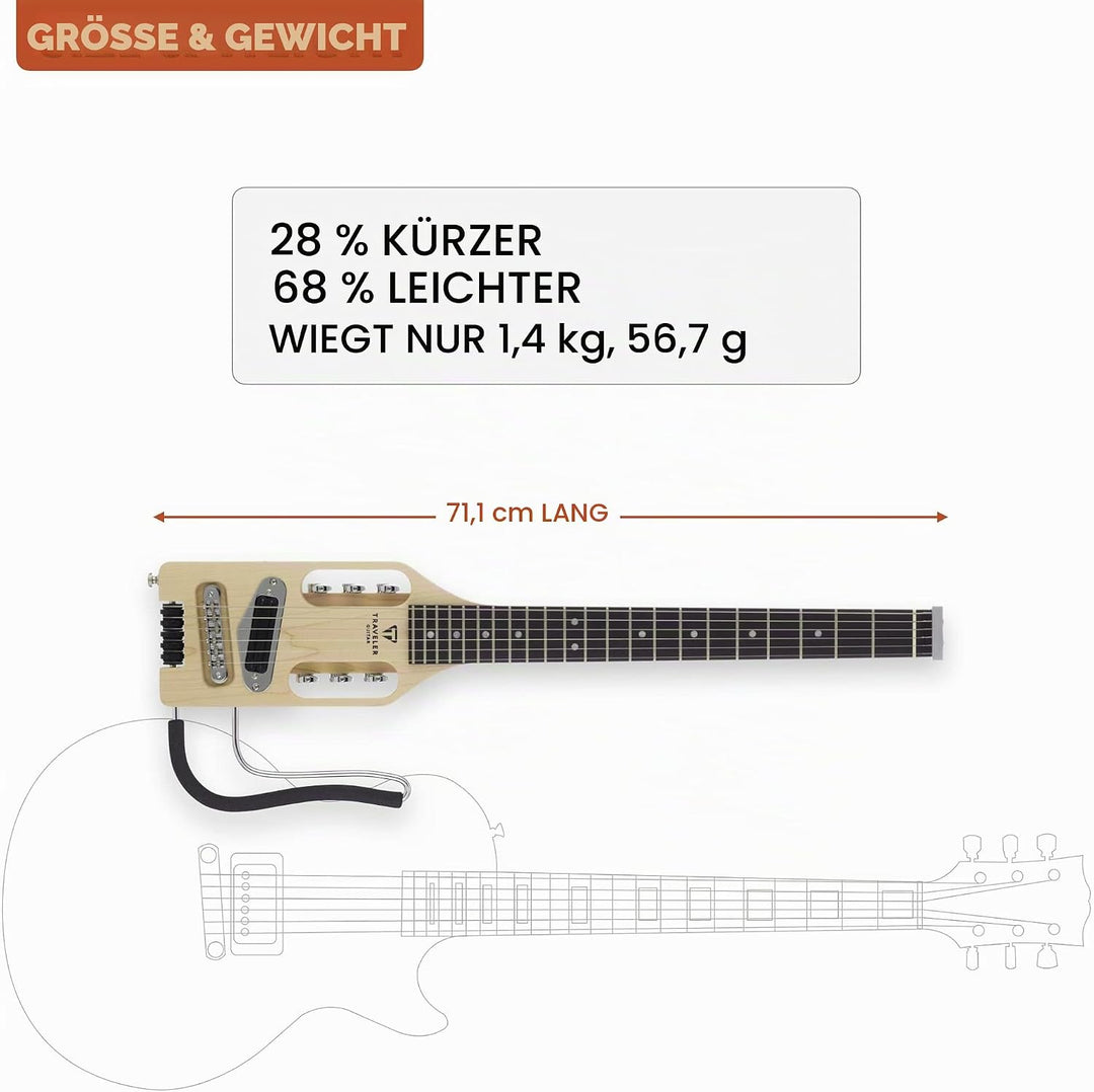 Traveler Guitar Ultra-Light E-Gitarre, Ahorn (ULE MPS) Ahorn Guitar Griffbrett aus schwarzem Walnuss