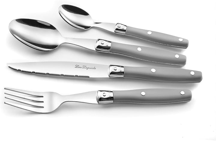 Lou Laguiole Steakbesteck | Steakmesser Set 24-teilig | Besteck für 6 Personen | Dunkelgrau | Wellen