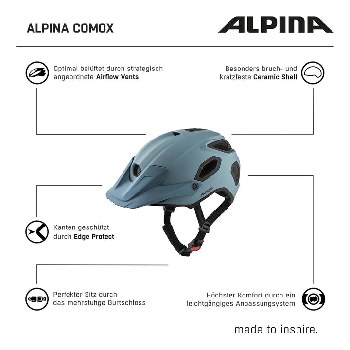 ALPINA COMOX - Widerstandsfähiger, Stossabsorbierender & Anpassbarer Enduro Fahrradhelm Mit kurzem S