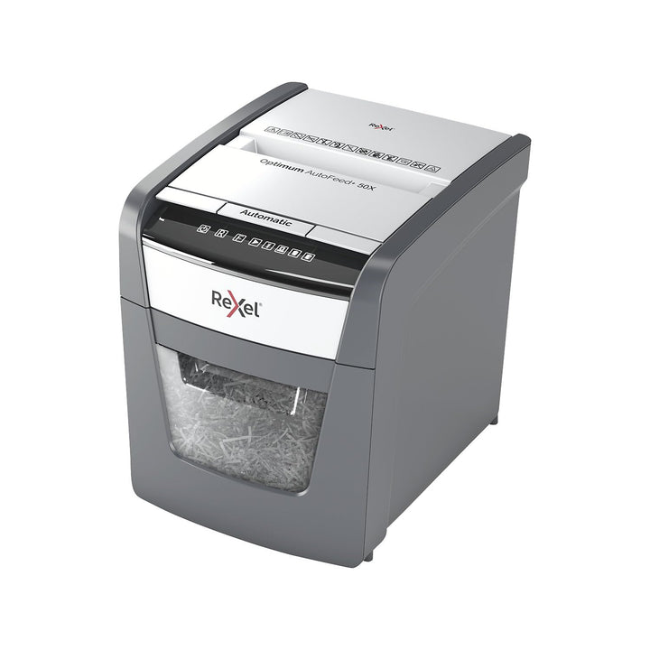 Rexel Optimum AutoFeed+ 50X Automatischer Aktenvernichter CH, 50 Blatt, Sicherheitsstufe P4, Partike