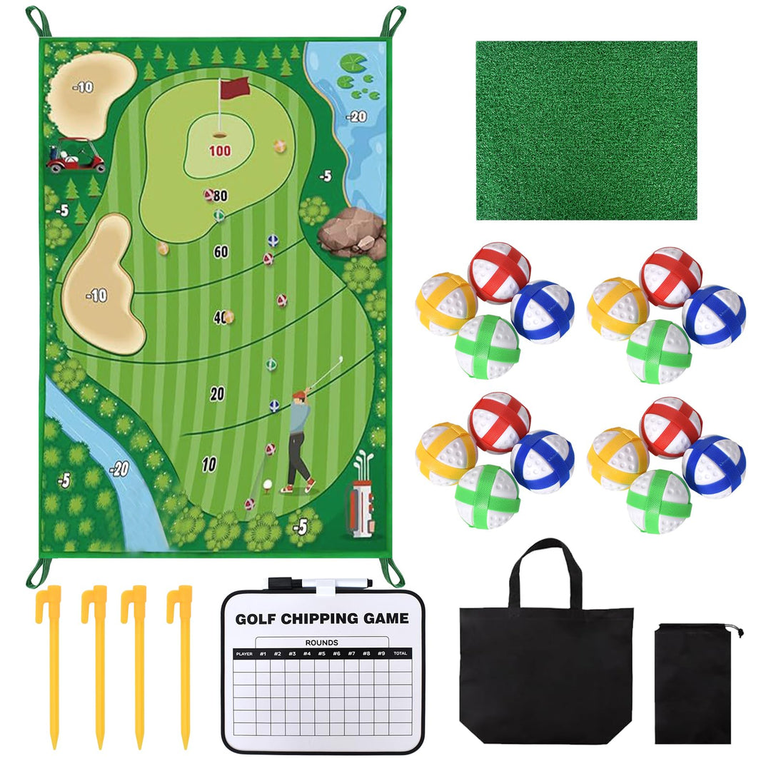 Golf Trainingsmatte Set, Golfspielset mit 16 Golfbällen und Scoreboard, Schlagmatte für Indoor und O