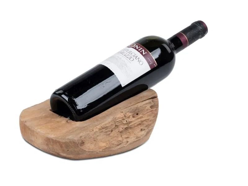 formano Flaschenhalter aus Teakholz – 20cm – Natur – Moderner Weinflaschenhalter aus Holz – Schweben