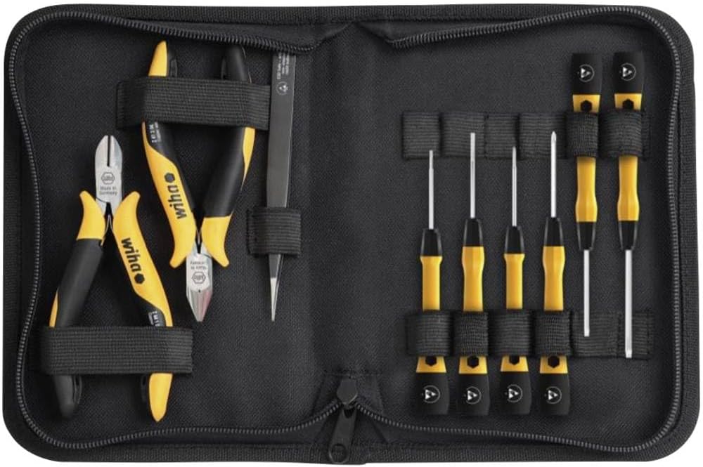Wiha Werkzeug Set ESD 10-tlg. inkl. Tasche I sicheres Arbeiten an empfindlichen elektronischen Baute