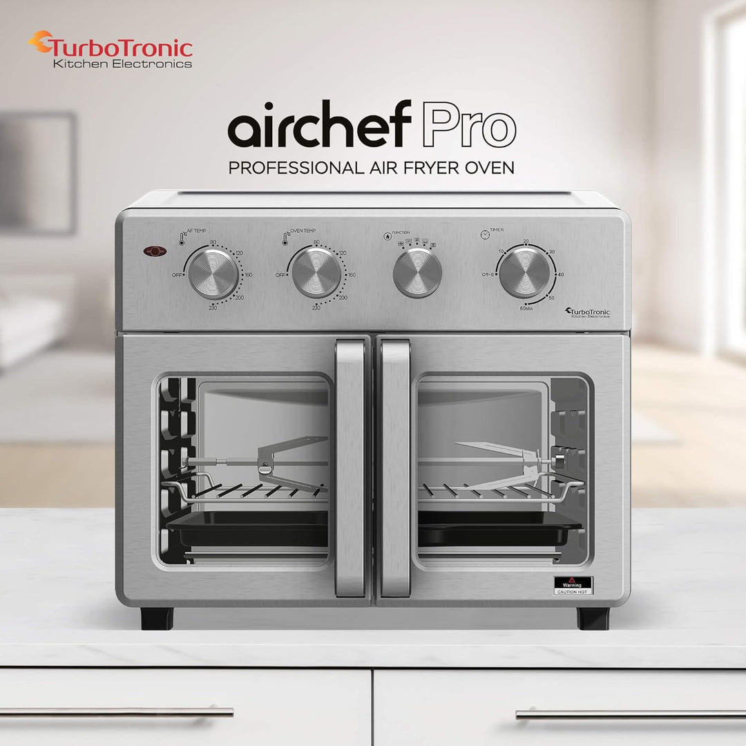TurboTronic digitaler Heissluftofen - XXL 32 Liter mit Drehspiess für Hähnchen 4in1 Mini Backofen &