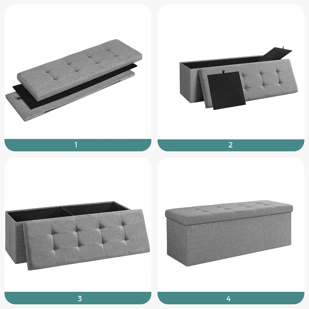 SONGMICS 110 cm Sitzbank mit Stauraum, 2er Set, klappbare Sitztruhe, Aufbewahrungsbox, Fussbank, hel