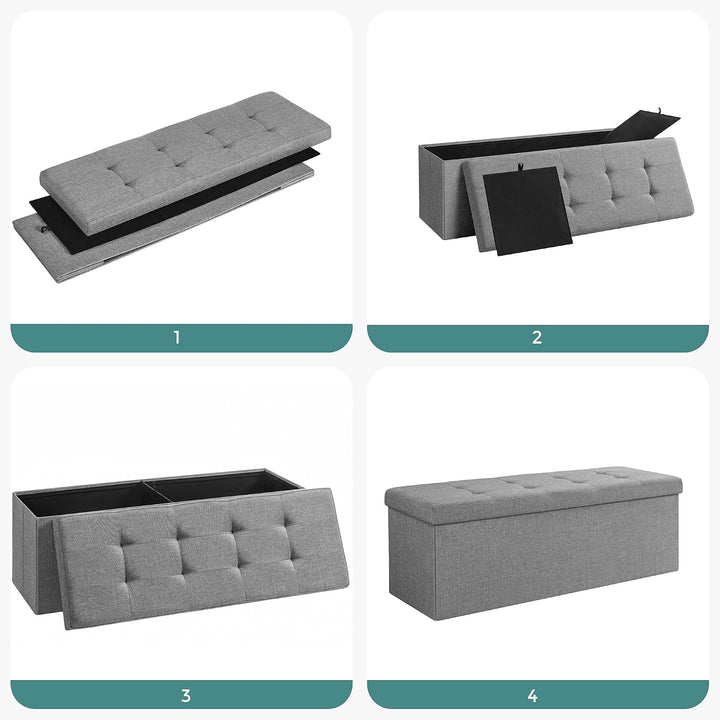 SONGMICS 110 cm Sitzbank mit Stauraum, 2er Set, klappbare Sitztruhe, Aufbewahrungsbox, Fussbank, hel