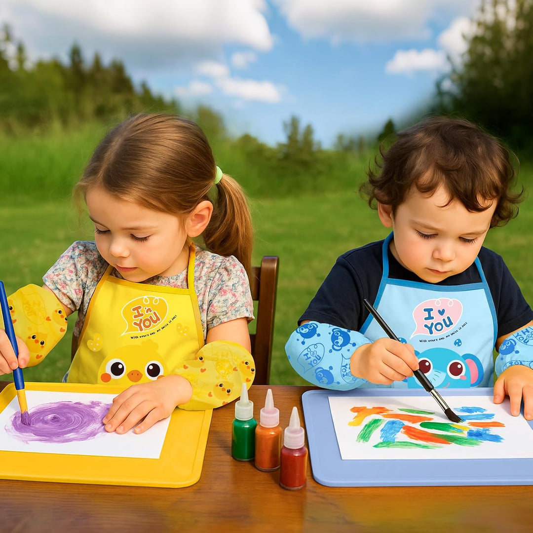 2 Stück Malunterlage für Kinder, Bastelunterlage Kinder 60x40 cm, Malmatte mit 2 Kinderschürze und 2