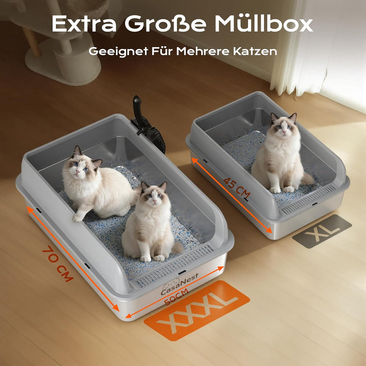 XXXL Katzenklo Edelstahl,70 * 50 * 25cm, Extra Grosse Metall Katze Müll Box für grosse, Multi Katzen