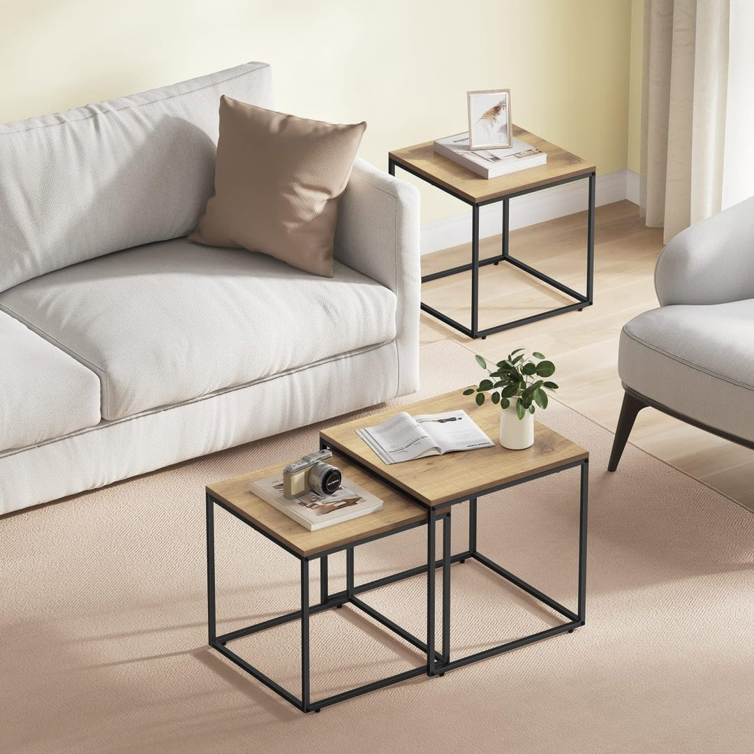 2er Set Couchtische – Quadratisch – Eiche Schwarz – Industrial Design – platzsparend Nesting Couchti