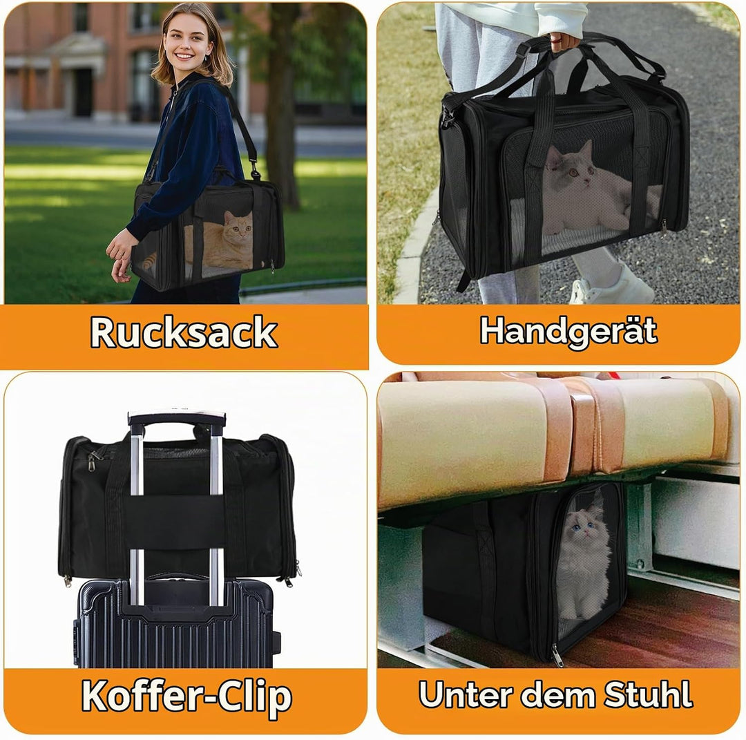 Haustiertragetasche bis zu 6kg– Faltbare Transportbox Katze Hund, Leichte Katzentransporttasche mit