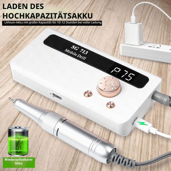 Elektrischer Nagelfräser Professionell, 45000 U/min,Tragbare Nagelfeile für Acrylnägel Gelnägel, mit
