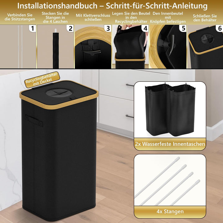 Deco haus® Pfandflaschen Sammelbehälter 100L [Extra Tragetasche] - Pfandflaschen Aufbewahrung mit Lo