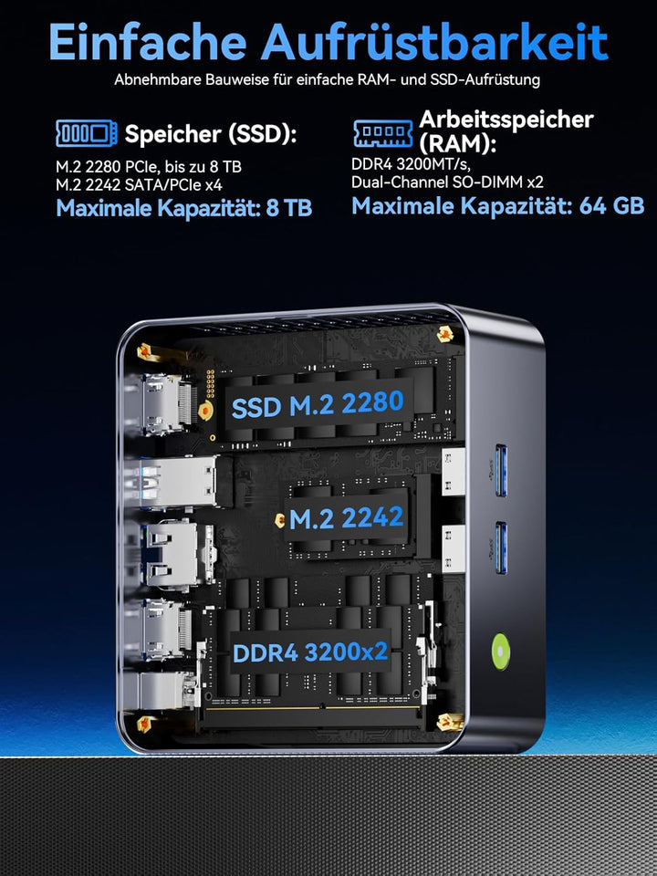 GMKtec Mini PC mit Intel Core i7 12700H (14C/20T, Turbo 4.7GHz), 16GB DDR4 RAM+1TB NVMe SSD(Support