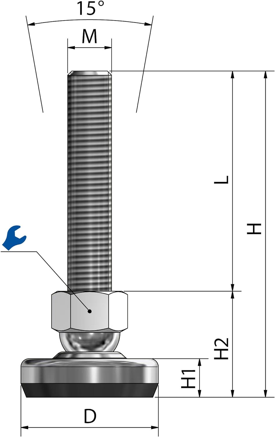Schwaderer Maschinenfüsse/Stellfüsse/Nivelllierfüsse/Gelenkfüsse, höhenverstellbar SFE 50, 4er-Set,