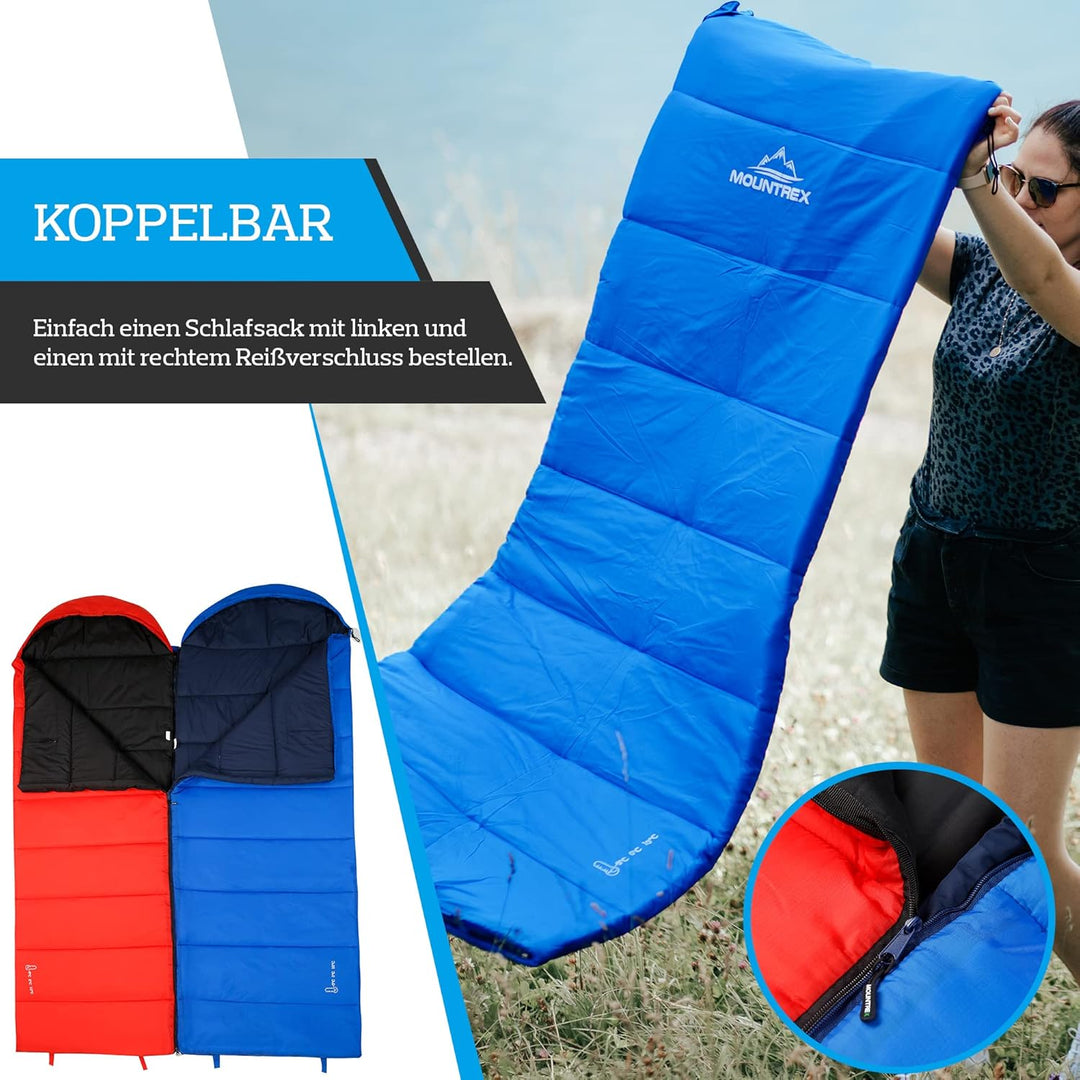 MOUNTREX Schlafsack -5°C / 10°C - Camping & Outdoor - Deckenschlafsack (205 x 75cm) - 3 Jahreszeiten