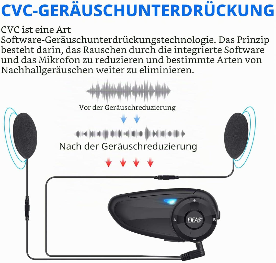 EJEAS Q7 Verbesserte Motorrad Gegensprechanlage, Bluetooth 5.1 Motorradhelm Intercom Kommunikationss