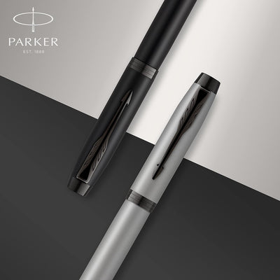 Parker IM Füller | Brushed Metal | Füllfederhalter mit feiner Feder | blaue Tinte | Geschenkbox Brus