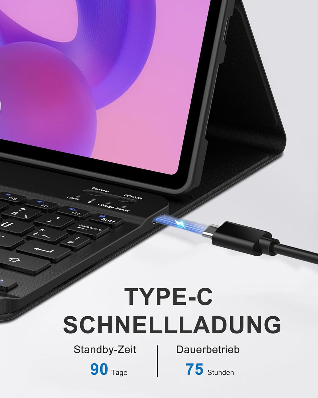Hülle mit Tastatur für Lenovo Idea Tab 11" (2025) TB336FU/TB336ZU, Bluetooth Keyboard Schutzcase QWE