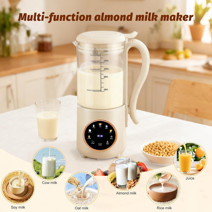 1400ml Sojamilch Maschine, Nussmilch Maschine, mit 16 Klingen, LED Anzeige, 12-Stunden-Buchung, Selb