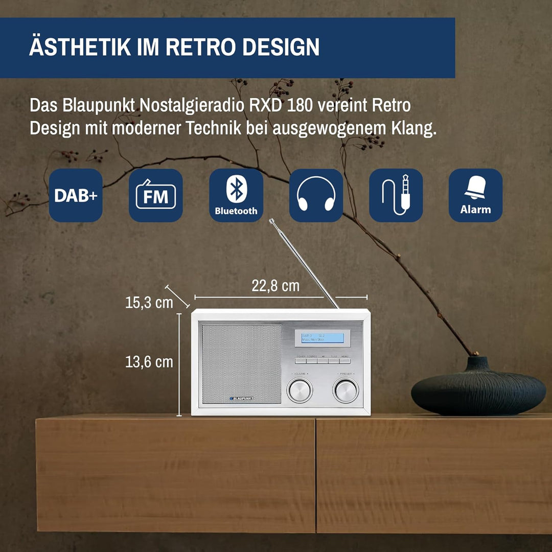Blaupunkt Nostalgieradio RXD 180 DAB+ mit AUX IN und Bluetooth, UKW PLL Radio mit RDS, 5 Watt RMS LC