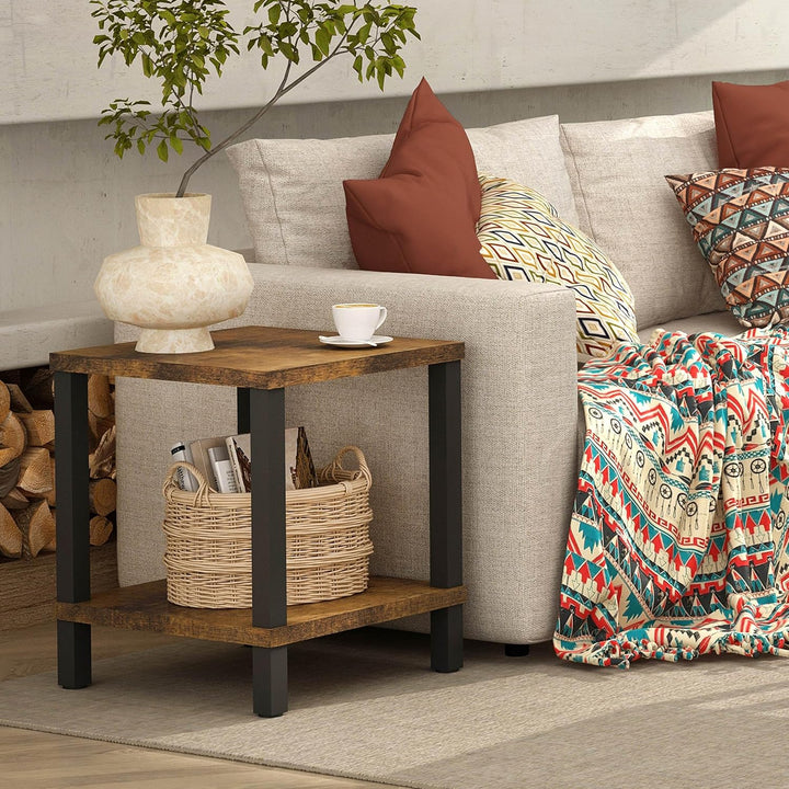 Beistelltisch Holz 2 Tier Couchtisch Nachttisch Schmal Beistelltische Klein mit Stauraum für Wohnzim