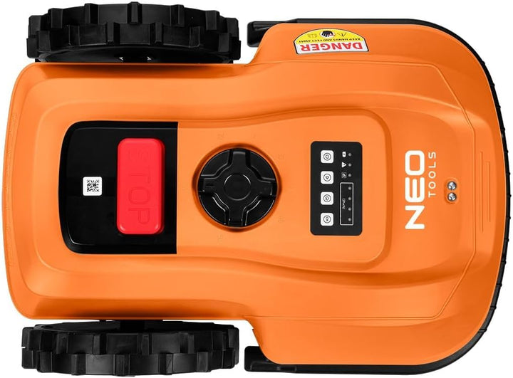 NEO TOOLS Mähroboter mit Austauschbarem Akku (2 Ah-Akku Enthalten) für Gärten bis 600 m2 - Steuerung