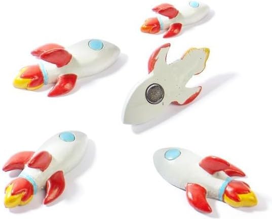Haftmagnet Rakete 5er Set, Rot/Weiss