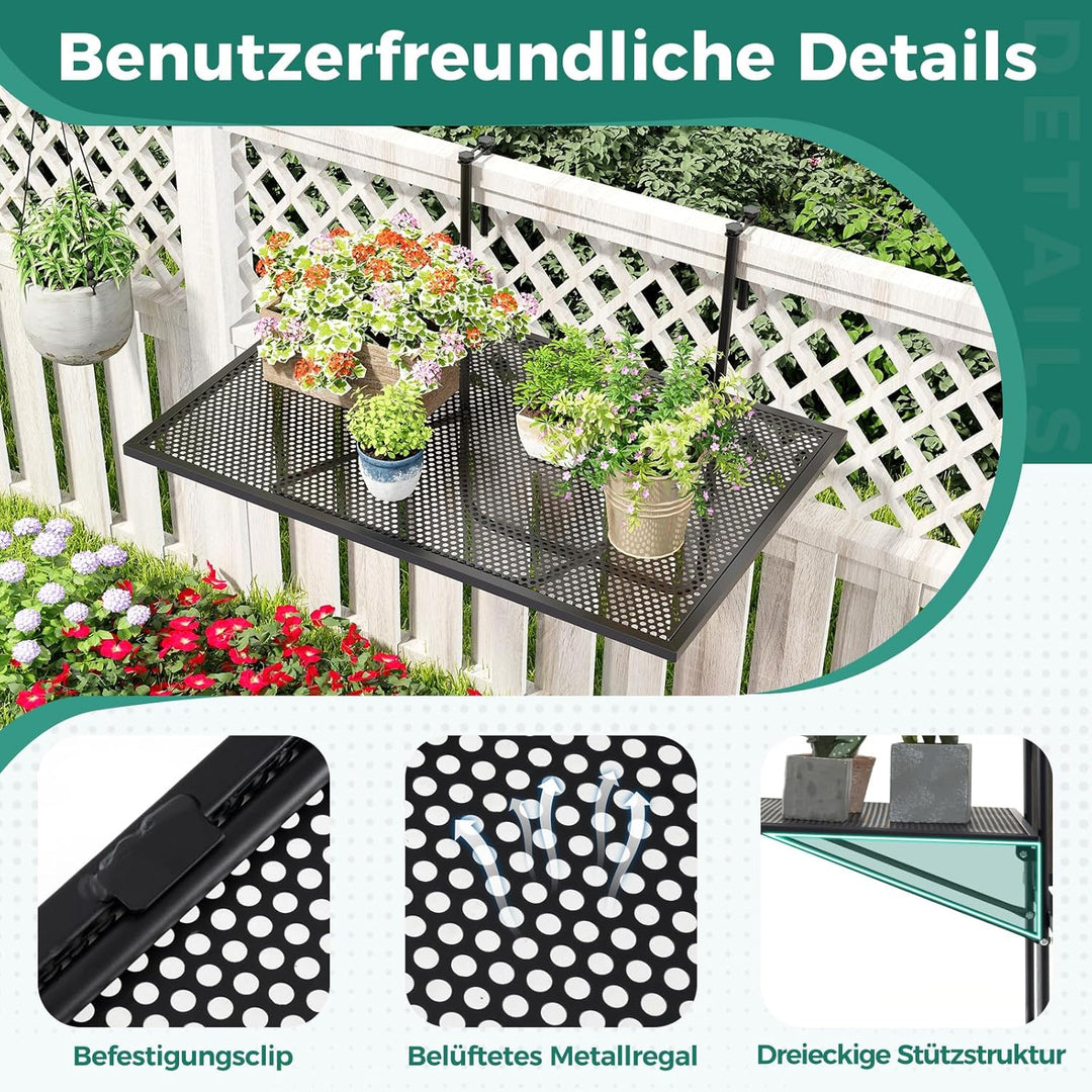 COSTWAY Balkontisch klappbar, Balkonhängetisch zum Einhängen, Klapptisch aus Metall, rechteckiger Hä