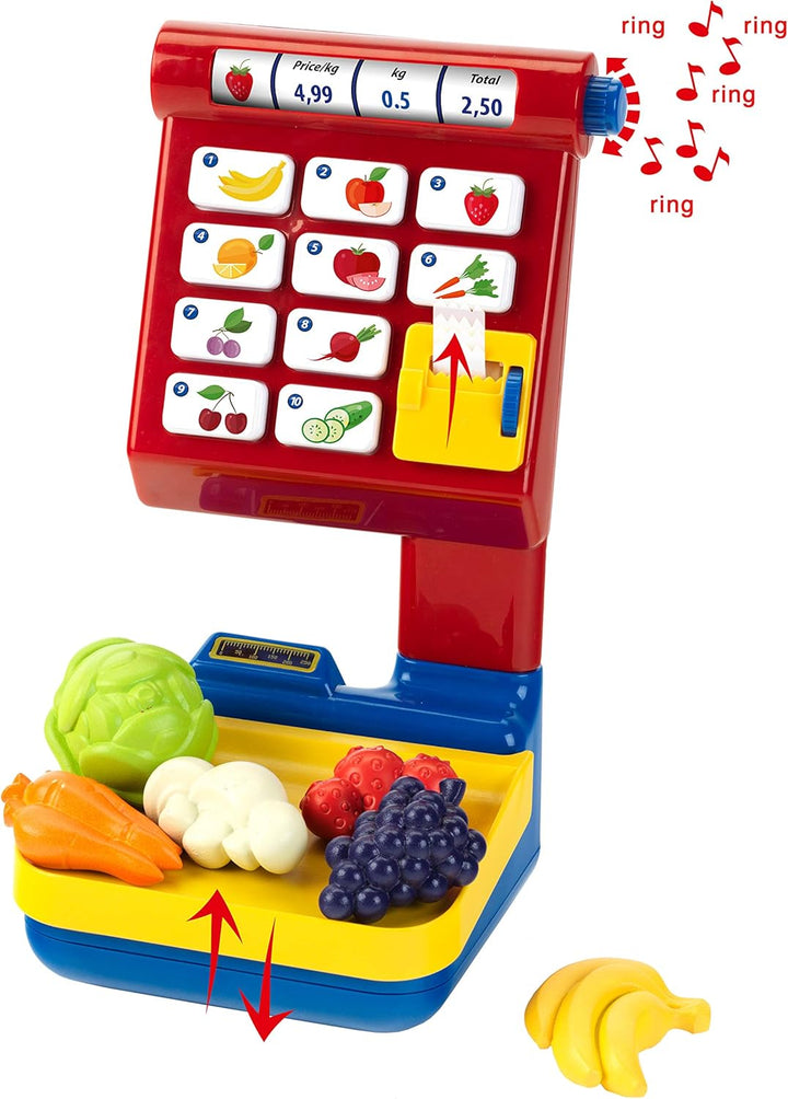 Theo Klein 9315 Obst und Gemüsewaage I Batteriebetriebene Spielwaage mit leuchtendem Messbalken I Wi