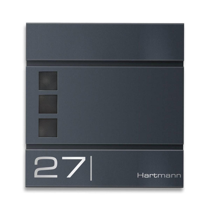Metzler Briefkasten in Anthrazit RAL 7016 Cube - Name & Hausnummer als Lasergravur - Design Wandbrie