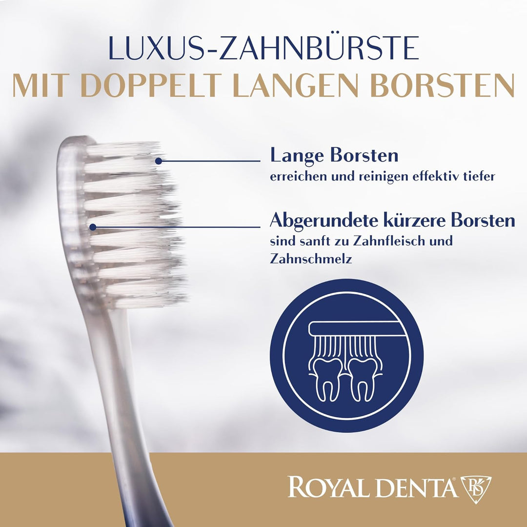 Royal Denta Silver Medium Zahnbürsten 4er-Pack - Doppellänge Borsten für Interdentalreinigung, Silbe