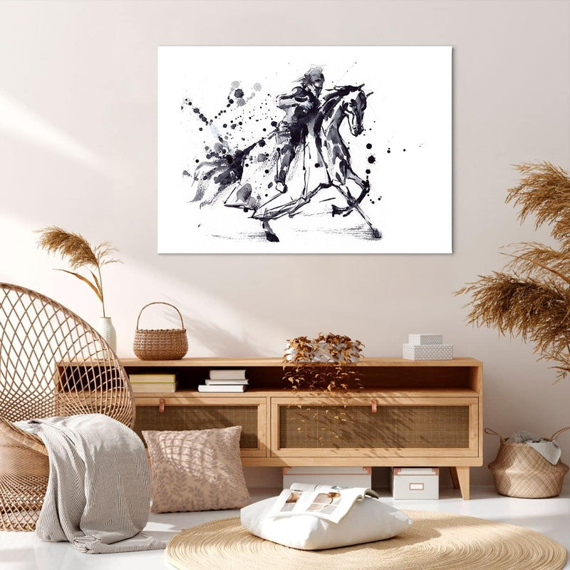 Bilder auf Leinwand 100x70cm Leinwandbild Pferd Ritter Geschichte Reiten Gross Wanddeko Bild Schlafz