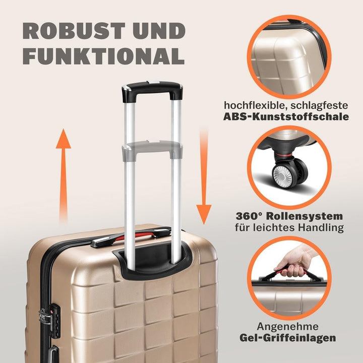 Monzana Exopack 3er Set Koffer | Champagner M, L, XL | TSA Schloss, Gel-Griff | Reisekoffer Rollkoff