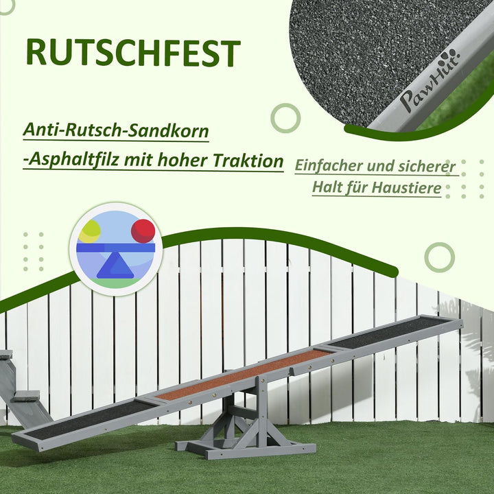 PawHut Hundewippe, Hunde Agility Wippe aus Holz, rutschfest Hunde Agilitäts Rampe für Hunde unter 30