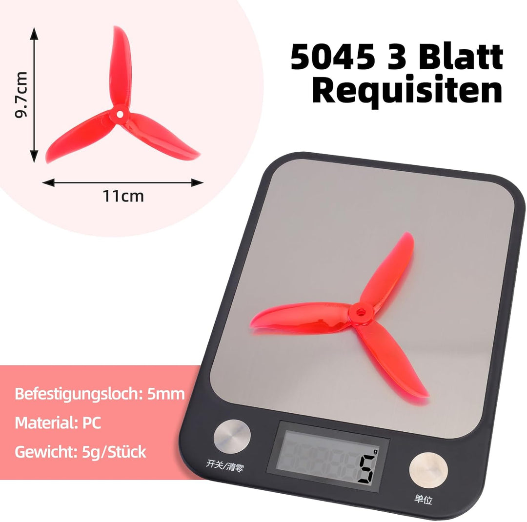 12pcs 5045 3-Blatt Propeller, 5Zoll Tri Blade Props für 2204 2205 2206-2306 Brushless Motoren FPV Ra