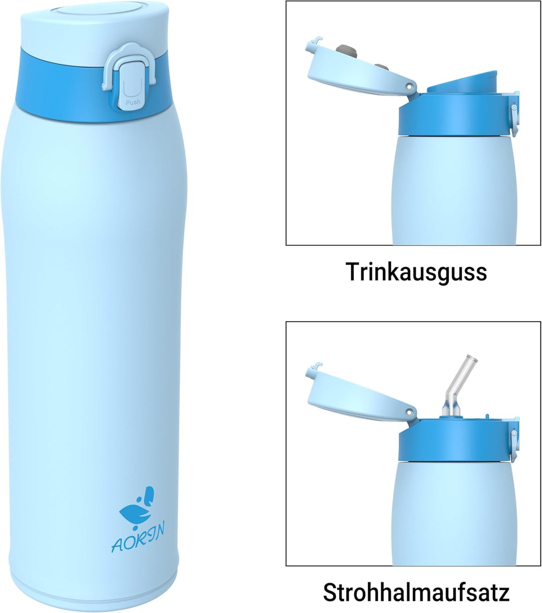 AORIN Trinkflasche Edelstahl Isolierflasche Thermosflasche 500/750/950ml | 2 auslaufsichere Deckel m