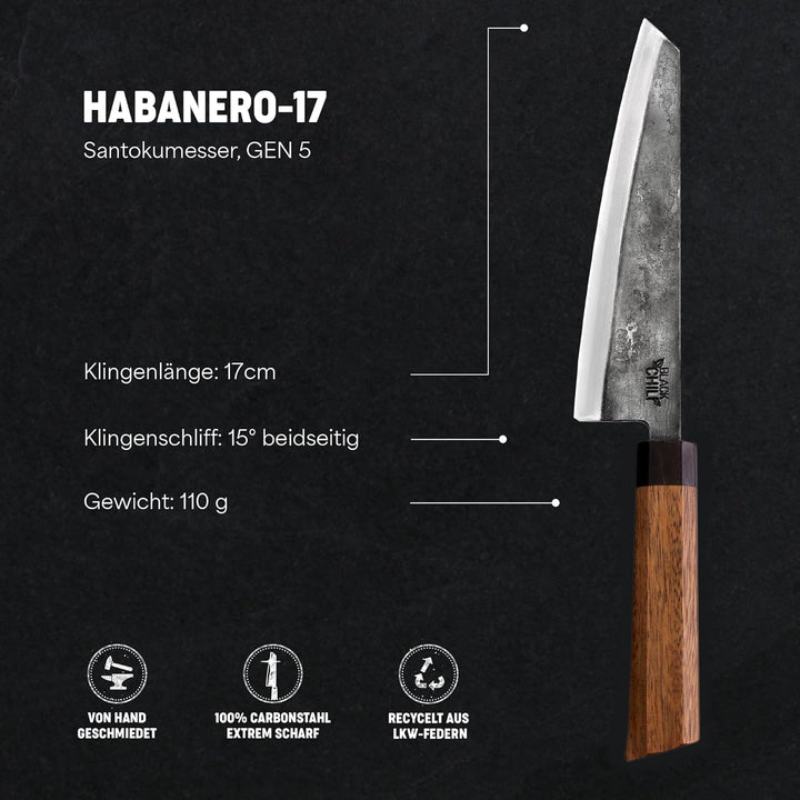 Black Chili - Allzweckmesser mit Echtholzgriff für Gemüse, Fleisch & Brot - Handgeschmiedet aus Carb