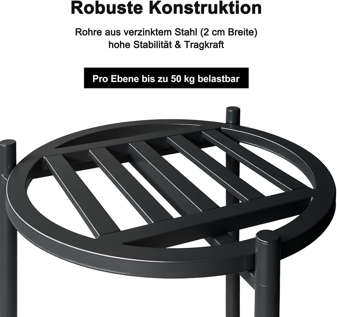 Pflanzenständer Indoor Outdoor,2 Etagen rund Metall Blumenständer,75 cm hoch rostfest Blumenhocker,s
