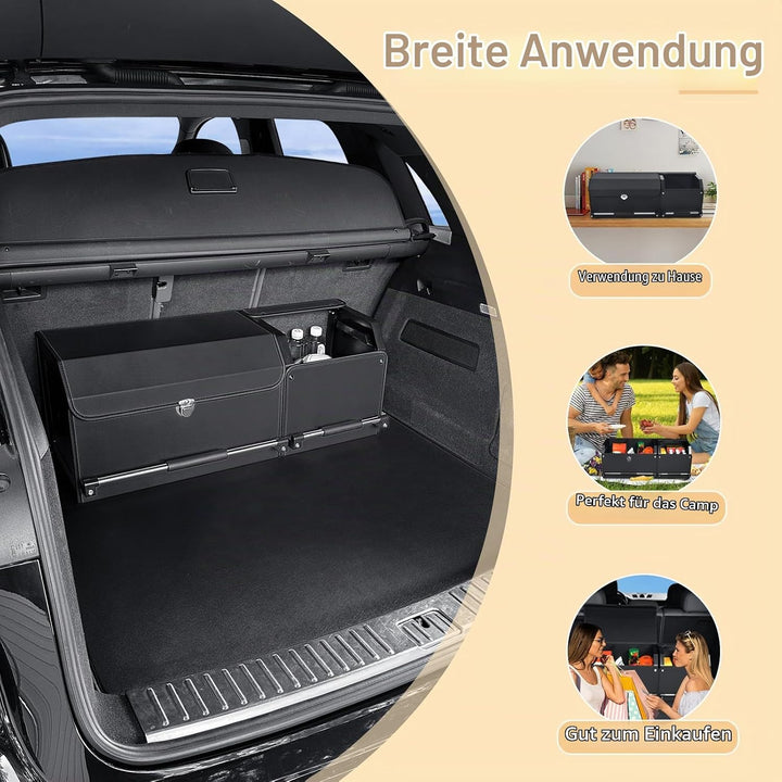 Modulares 2-in-1 Auto Kofferraum Organizer mit Deckel, Stabiler Zuggriff, Strapazierfähiges Leder, A