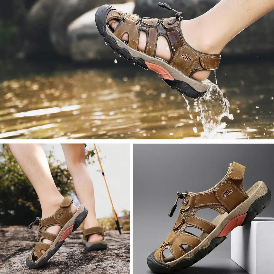 Herren Sandalen Leder Strand Trekkingsandalen Outdoorschuhe Sommer Wanderschuhe Männer Sport-Outdoor