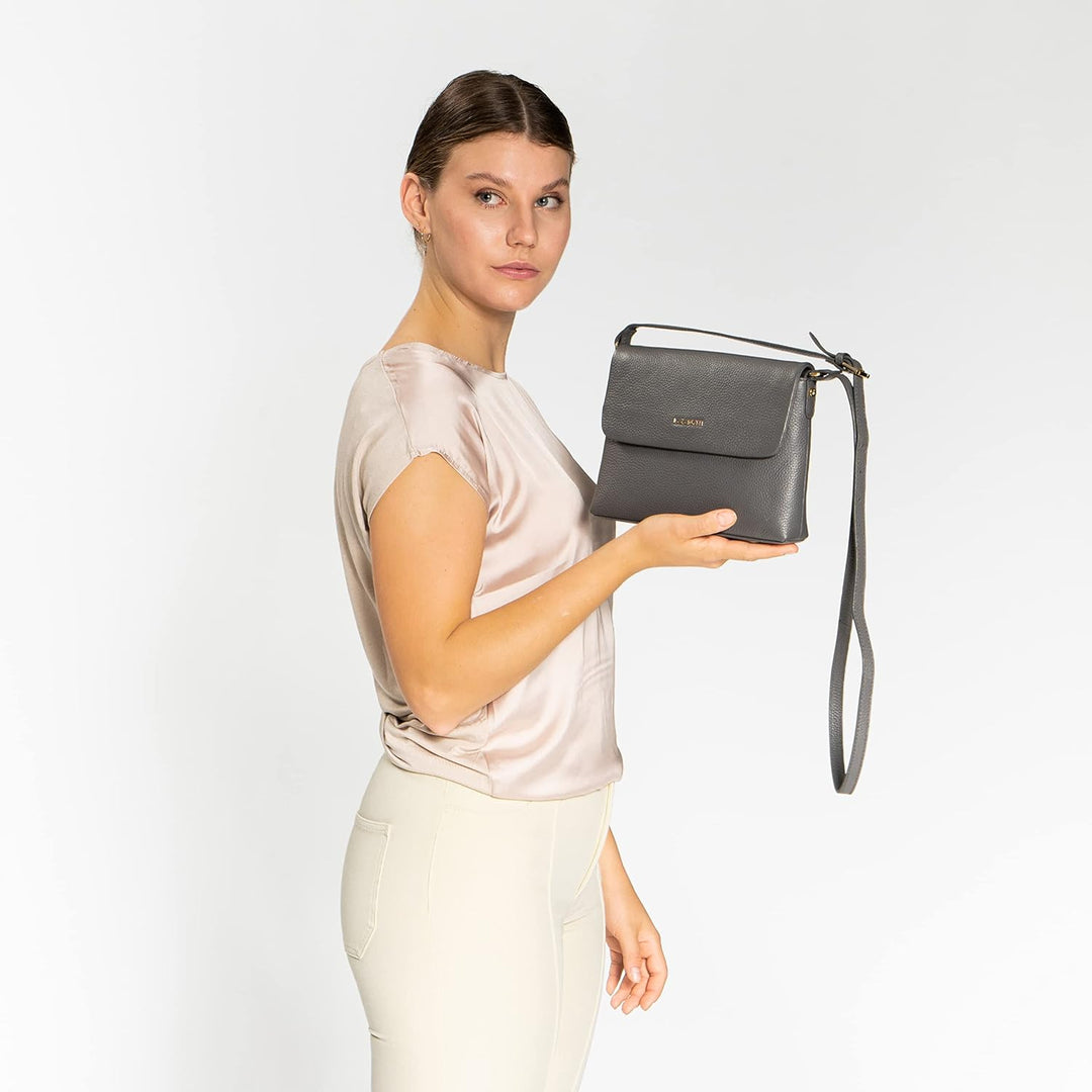 Lazarotti Bologna Leder Umhängetasche Damen | verstellbarer Schulterriemen | mittelgrosse Crossbody