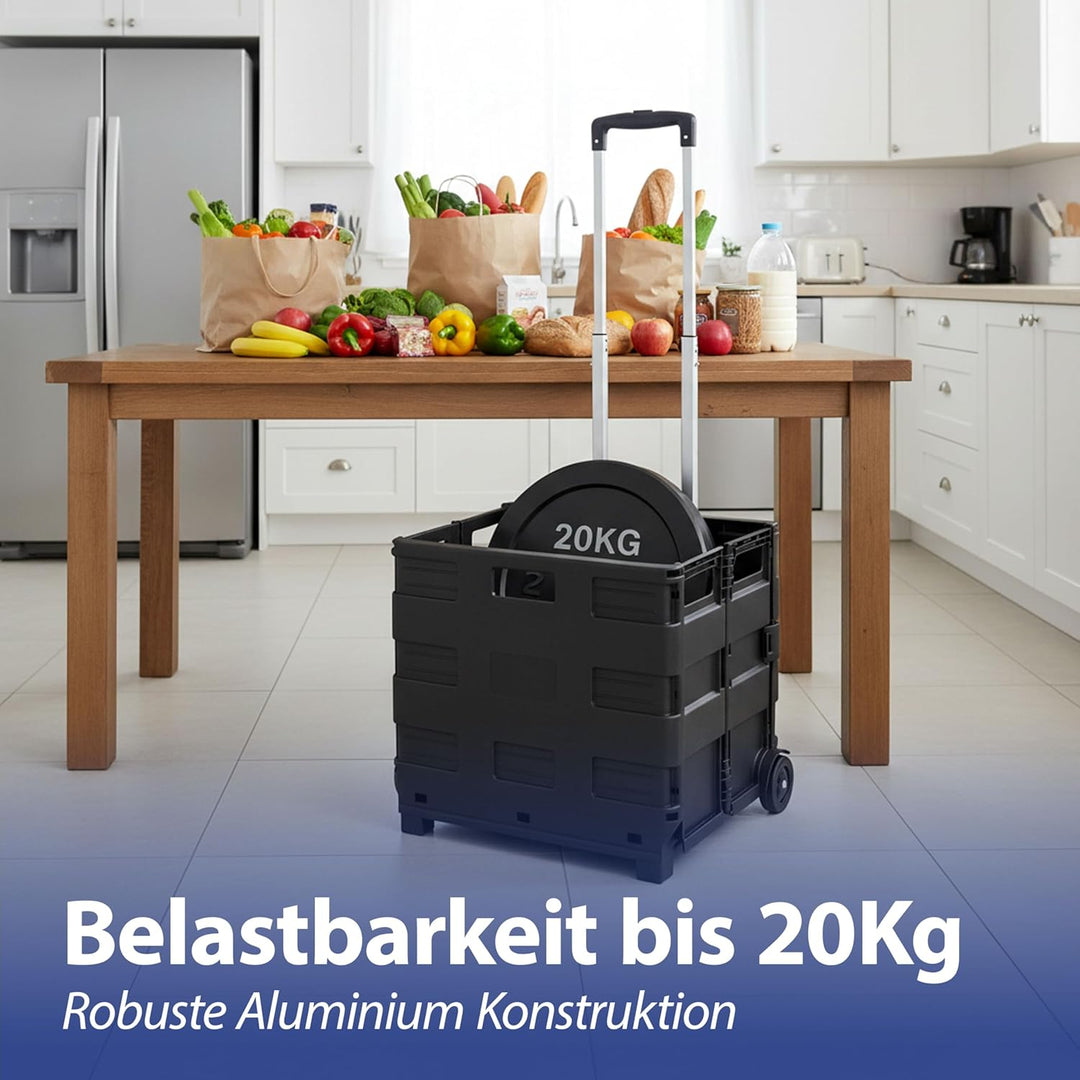 Klappbox Trolley | schwarz 42x40x37cm Kunststoff Aluminium | Klappkiste belastbar bis 20 Kg | Transp