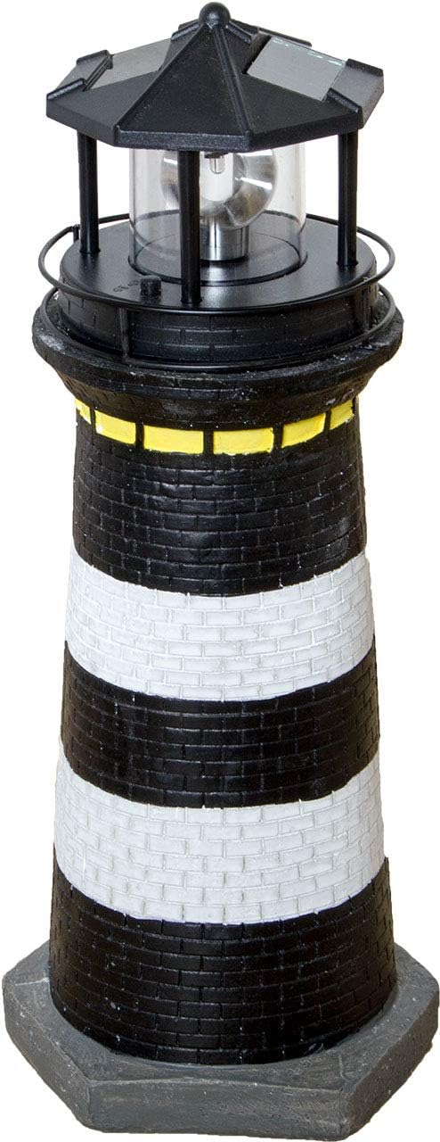 NATIV LED Solar-Leuchtturm mit rotierender Leuchte, handgefertiger Dekoturm für den Aussenbereich, 3