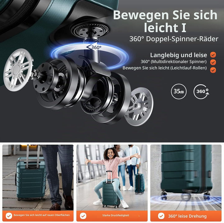 SHOWKOO Kofferset 2 Teilig Hartschale Leicht ABS+PC Erweiterbar Reisekoffer Haltbar Trolley Handgepä
