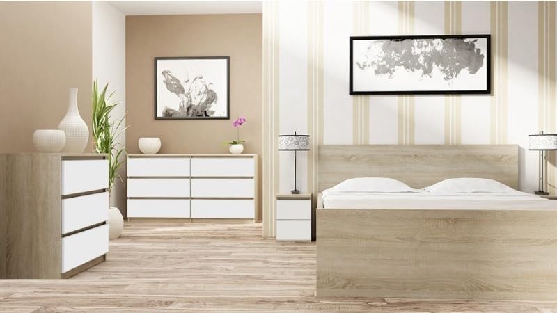 VBChome Nachttisch 30 x 30 x 40 cm Eiche Sonoma Mix Nachttisch mit 2 Schubladen für das Schlafzimmer
