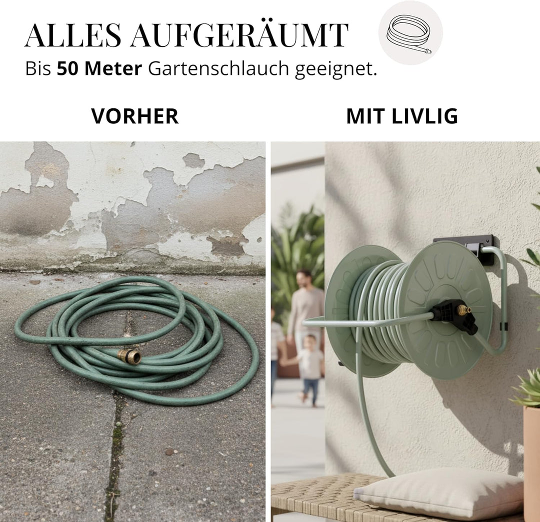 Livlig53 LIVLIG Schlauchtrommel Metall, Schlauchtrommel 50m Gartenschlauch, pulverbeschichtete Garte