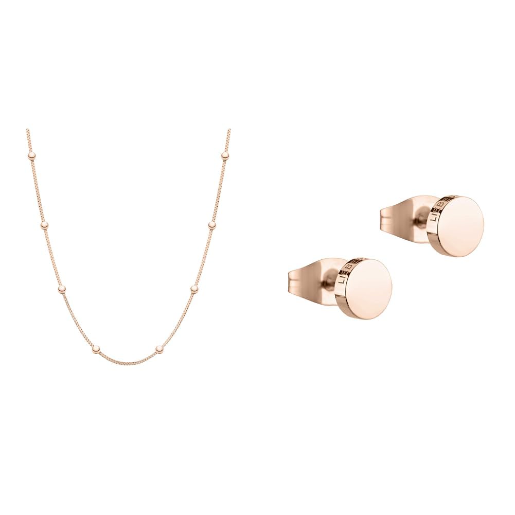 LIEBESKIND Halskette (Roségold, Edelstahl) Roségold Bundle mit Ohrringe LJ-0485-E-05, Roségold Bundl