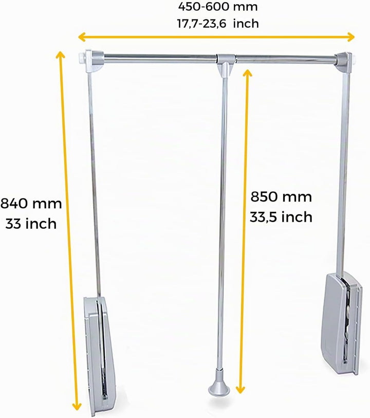 Emuca - Kleiderlift für Schrank, Ausziehbarer Kleiderlift 450-600mm Breite, Schrankinnenseiten Monta