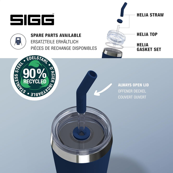 SIGG - Isolierbecher - Travel Mug Helia - Mit wiederverwendbarem Glastrinkhalm & Reinigungsbürste -